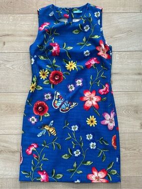 J. Mclaughlin Blue Floral Shift Dress with Butterfly and Bee Print Belinda Dress
